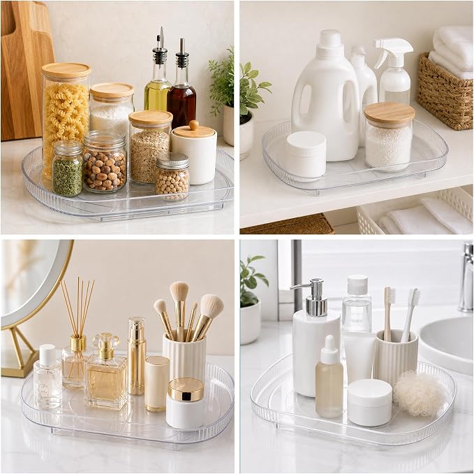 Lazy Susan Turntable for Refrigerator, Square Turntable Organizer for Fridge Cabinet, Pantry, Countertop (15.3" x 11.1" Rectangle 2 Pack - Clear)