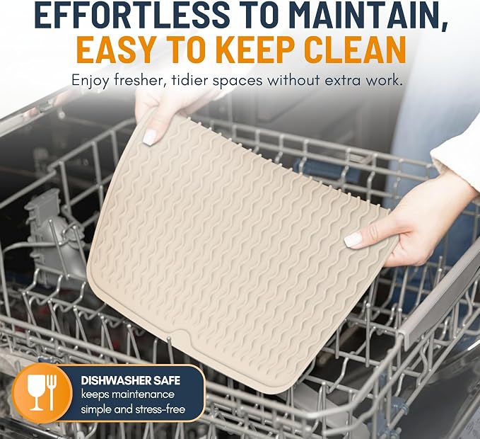 Silicone Dish Drying Mat for Kitchen Counter - Multi-Use 16 x 12 Inch Pad, Non-Slip & Heat-Resistant, Perfect Dish Drainer Mat by Linda’s Essentials, Ideal Kitchen Accessory (Beige)