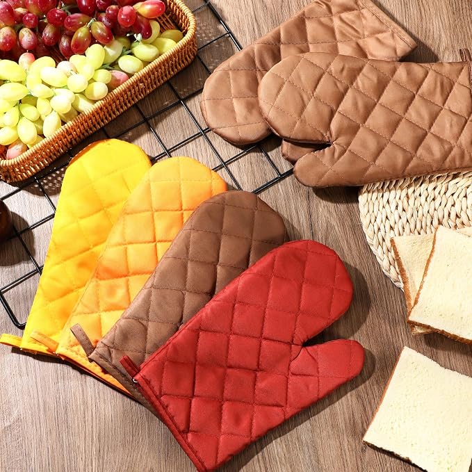 Geyoga 12 Pairs Oven Mitts Heat Resistant Kitchen Long Oven Gloves Mitts Thick Cotton Winter Quilted Baking Flexible Glove Bulk for BBQ Picnic Kitchen Grilling 10.6 Inch (12 Pairs,Orange red)