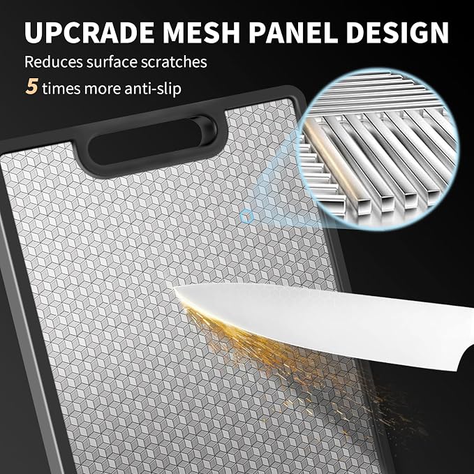 Double Sided Cutting Board, 1 PCS 316 Stainless Steel Cutting Boards for Kitchen, Food Grade, Scratch Resistant Mesh, Large Size 16.3"*10.5" (1 side 316 Stainless Steel Other side Wheat Straw PP)