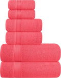 Ultra Soft 6 Pack Cotton Towel Set, Contains 2 Bath Towels 28x55 inch, 2 Hand Towels 16x24 inch & 2 Wash Coths 12x12 inch, Ideal for Everyday use, Compact & Lightweight - Coral Orange