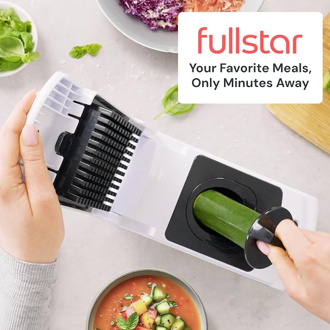 Fullstar Pro Original Vegetable Chopper & Spiralizer, Kitchen Prep Tool | 4 in 1 Veggie Slicer, Onion & Fruit Cutter with Sharp Stainless Steel Blades & Container, All-in-One Food Prep Tool (White)