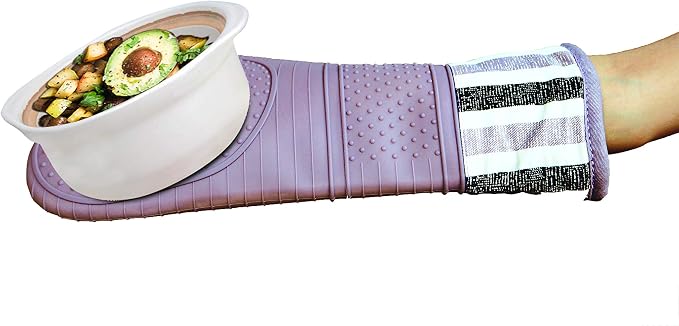 Heat Resistant 550 Degree Oven mitt, Silicone Oven Hot Mitts - 1 Pair, Extra Long Professional Baking Oven Gloves - Food Safe,Pot Holders Cooking,Grilling,Kitchen (Purple Mittens)