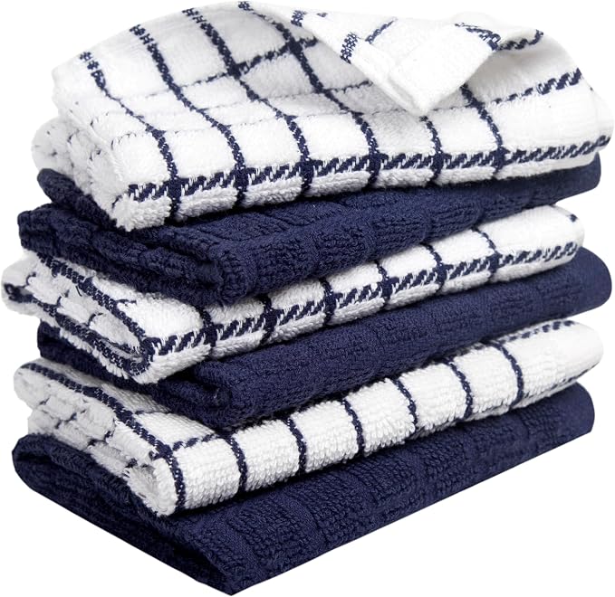 Bumble Dish Cloths (6-Pack), 100% Cotton Kitchen Towels, 12"x12" - Navy | 405 GSM | Soft, Highly Absorbent & Durable Dish Towels for Kitchen