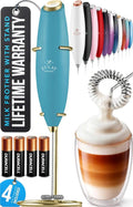 Zulay Kitchen Powerful Milk Frother Wand With Duracell Batteries - Ultra Fast Handheld Drink Mixer - Electric Whisk Foam Maker for Coffee, Lattes, Cappuccino & Matcha - Z1 Motor - Lake Gold