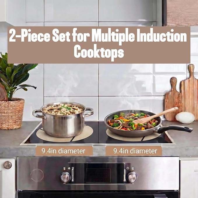 Induction Cooktop Mats - Silicone Stove Cover, Stove Mat 2 Pack 9.4”(24cm) | Scratch Protector for Magnetic Stove, Non-Slip Pads for Pots and Pans, Protects Induction Stove from Spills and Scratches