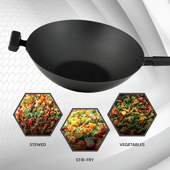 Helen's Asian Kitchen Premium Excalibur Non-Stick Wok, 14-Inch Flat Bottom