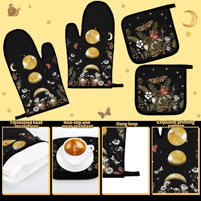 Fourluoo 10 Pcs Kitchen Dish Towels Rugs Oven Mitts and Pot Holders Set Farmhouse Kitchen Decor Set for Women Mom Daughter Gift Cooking Baking Grilling(Rustic Color,Rustic Bohemia)