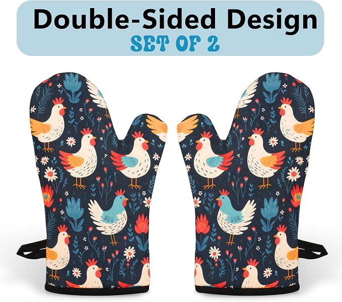 Miracu Oven Mitts Set, Cute Chicken Gifts for Chicken Lovers, Kitchen Decor | Funny Chicken Themed Stuff, Rooster Gifts for Women Mom Her Chicken Lady Owner, Christmas Cooking Baking Accessories