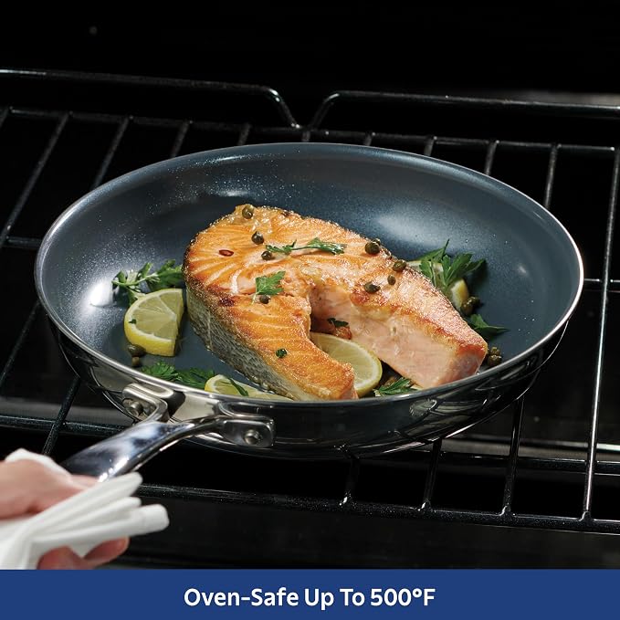 Tramontina Signature 10-Inch Tri-Ply Clad Stainless Steel Frying Pan with | Ceramic Non Stick Interior, Induction-Ready Skillet, Oven-Safe