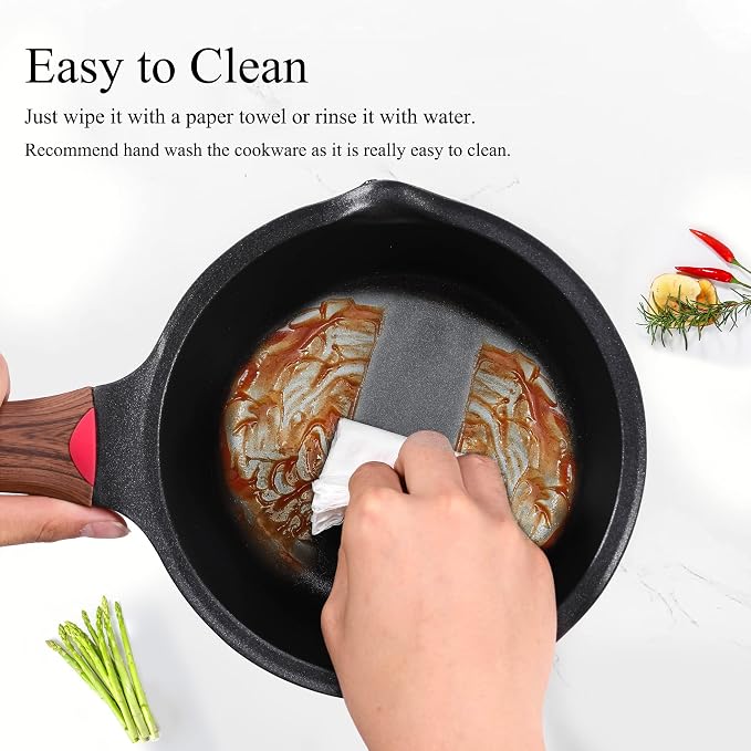 Vinchef 2QT Nonstick Sauce Pan with Lid, Ceramic Coating | German 3C+ reinforced ceramic stays nonstick longer, scratch-resistant, stay-cool handle, works on induction, easy to clean