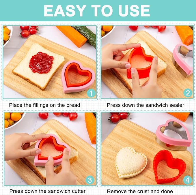 Sandwich Cutters for Kids Lunch 48 Pcs | Cookie Cutters Set, Vegetable Fruit Cutters Shapes, Stainless Steel, Biscuit Cutters, Dinosaur Mouse Heart Star