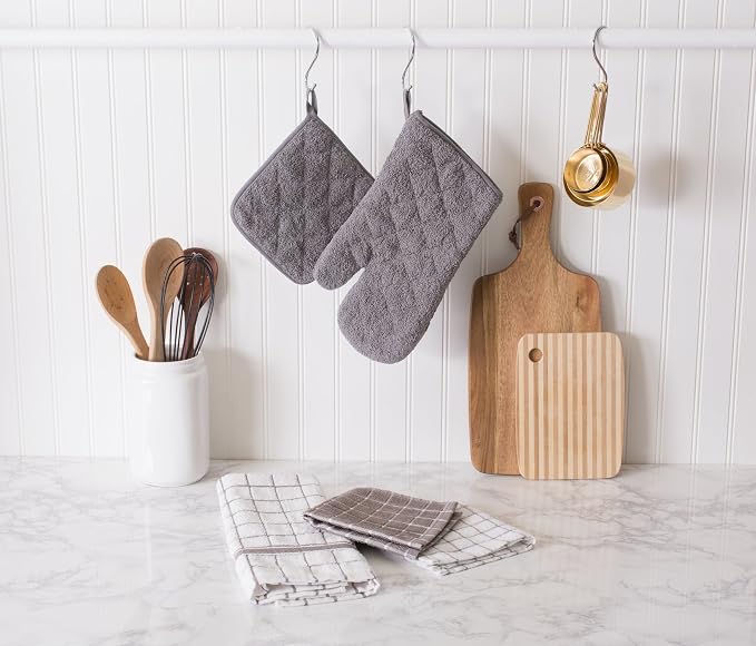 DII Basic Terry Collection Quilted 100% Cotton, Potholder, Gray, 3 Piece