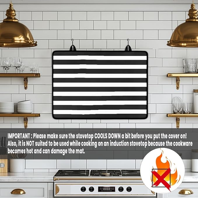 Black and White Striped Stove Top Covers for Electric Stove Geometric Stripe Simple Classic Glass Top Gas Stove Pad Heat Resistant Range Cooktop Mat for Kitchen 28"x20"