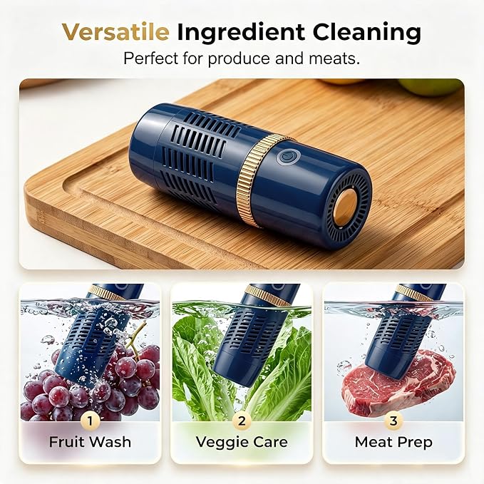 Vegetable Fruit Cleaner Machine, Portable Waterproof Purifier Device Blue | Wireless waterproof produce cleaner with 250min standby, auto 10min cycle, veggie cleaner for fruit grain meat purification