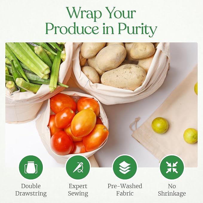 Greenmile Organic Cotton Reusable Produce Muslin Bags