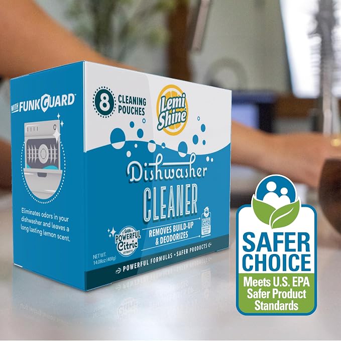 Lemi Shine Natural Dishwasher Cleaner - Hard Water Citric Acid Cleaning Powder - Lemon Scented Eco-Friendly Dishwasher Cleaner & Deodorizer - 14.08 oz (16 Pack)