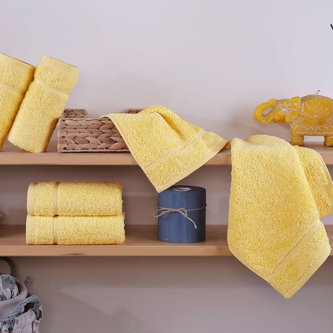 Hawmam Linen Luxury Cotton Washcloths 13x13 Inch - Large Hotel Spa Bathroom Face Towel | 12 Pack | Yellow