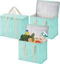 VENO 3 Pack Insulated Cooler Bag Reusable Grocery Bag for Food Delivery | Heavy Duty Large Collapsible Cooler Shopping Tote w/ Zippers, Foldable, Stands Upright for Camping Picnic(Evergreen, 3 Pack)
