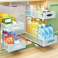 2 Pack Under Sink Organizer, 2 Tier Pull out Cabinet Organizer Mesh Baskets with 5 Adjustable Heights, Sliding Drawers Storage Shelf for Home, Kitchen, Bathroom, Pantry, Office, Countertop ,Blue