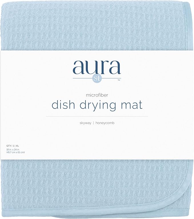 S&T INC. Dish Drying Mat, 18" x 24", XL, Sky Blue | Absorbent Microfiber, Extra Large Kitchen Counter Mat for Dishes, Utensils, Pots and Pans, Machine Washable