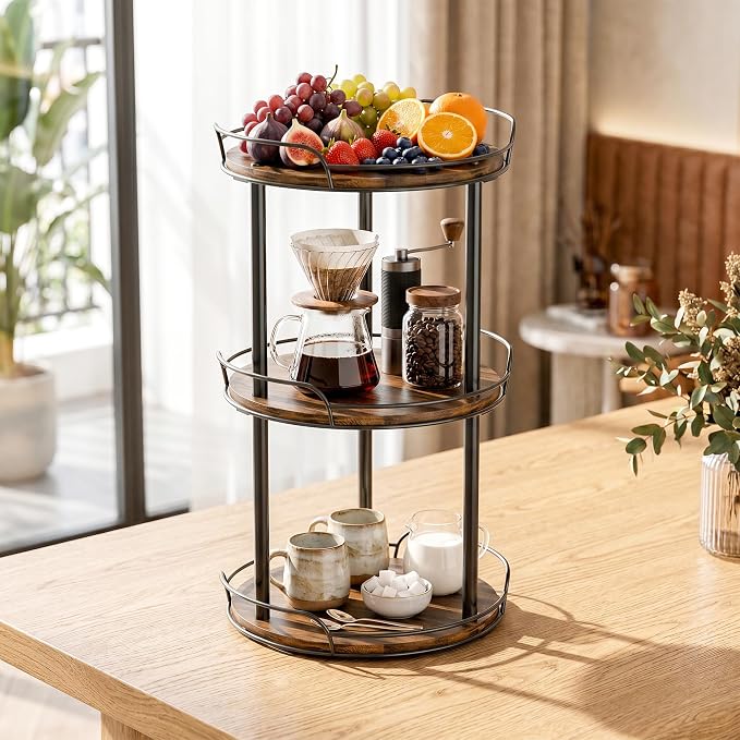 12'' Lazy Susan Turntable Organizer, 3-Tier Rotating Spice Rack | Wooden Lazy Susan, for Cabinet, Table Top, Kitchen Countertop, Pantry, Bathroom, Vanity, Home Decor