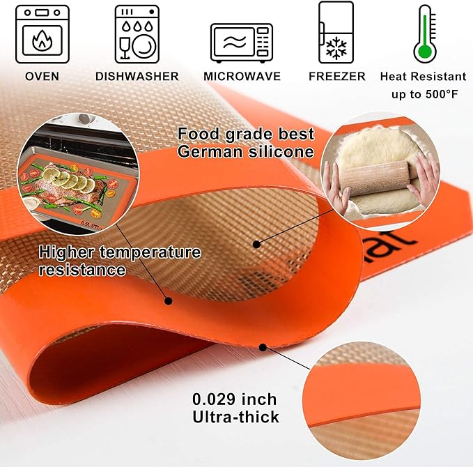 Best German Silicone Baking Mat - 2 Quarter Sheets Baking Mat | Non Slip Silicone Baking Sheet, Non Stick Reusable, BPA Free, PFOA Free, Non-toxic, Dishwasher Safe