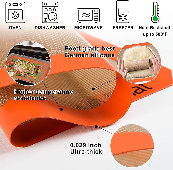 Best German Silicone Baking Mat, Half Sheet Baking Mat for Oven | Non Slip Silicone Baking Sheet, Non Stick Reusable, BPA Free, PFOA Free, Non-toxic, Dishwasher Safe