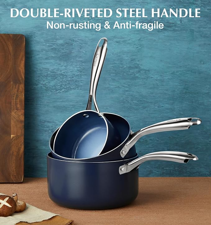 KOCH SYSTEME CS 4 QT Saucepan with Lid, 4 Quart Nonstick Ceramic Sauce pan with Stainless Steel Handle, Non-Toxic Cooking Pot, Induction Pot, Oven Safe, Compatible for All Stove Top, Gradient Blue