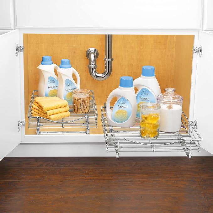 LYNK PROFESSIONAL® Pull Out Cabinet Organizer, Kitchen Slide Out Drawer | 17W x 18D chrome rollout shelf creates easy-access storage for cookware, pantry items and kitchen essentials inside cabinets
