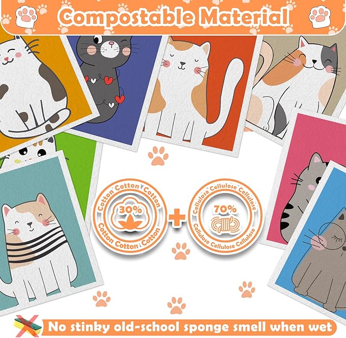 Lucomb Sedish Dishcloth (8 Pack-Cute Cat)