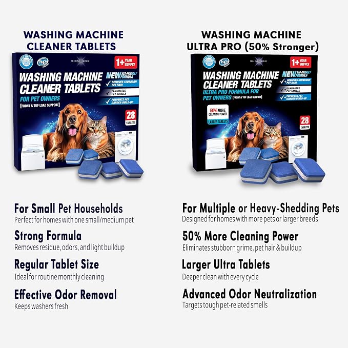 Washing Machine Cleaner New Ultra Pro Tablets, 50% Stronger for Pet Owners | 56 Pack, Remove Tough Pet Hair, Deep Cleaning, Odor, Residue, Grime, No Dander Buildup, Septic Tank Safe, HE Front