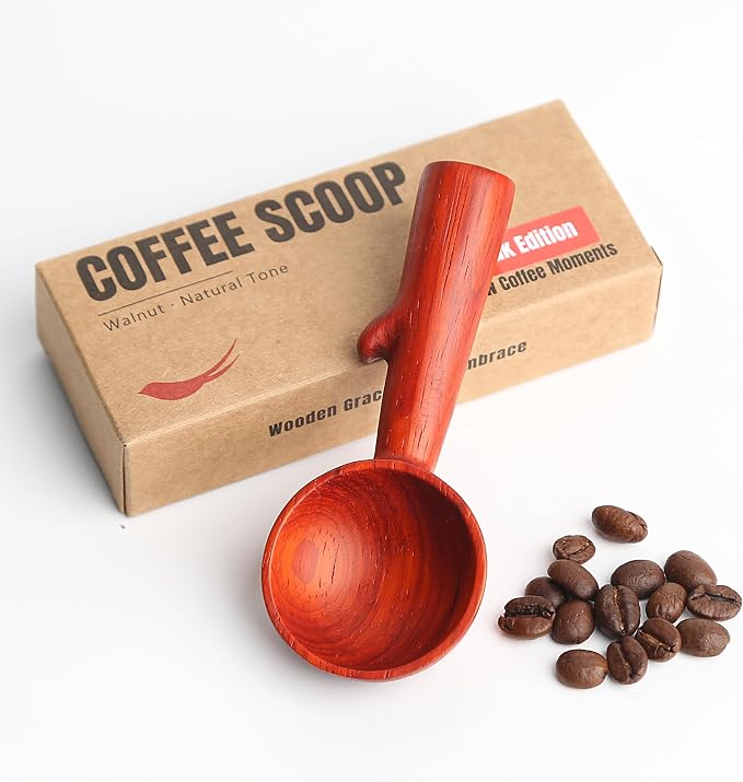 Padauk Coffee Scoop,Wooden Coffee Bean Measuring Spoon,5g Capacity,Natural Wood Coffee Scoop for Tea,Sugar & Powder,Rustic Kitchen Gift for Coffee Lovers