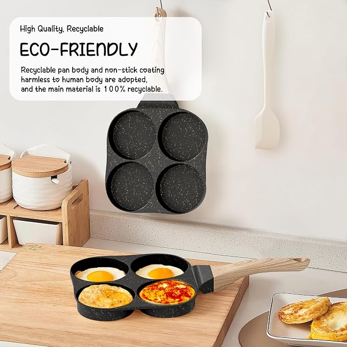 Caannasweis Egg Pan Omelette Pan, 4-Cup Nonstick Granite Omelette Skillet Breakfast Frying Pan Egg Cooker Suitable for Gas Stove & Induction Cookware, PFOA PFOS Free, Black