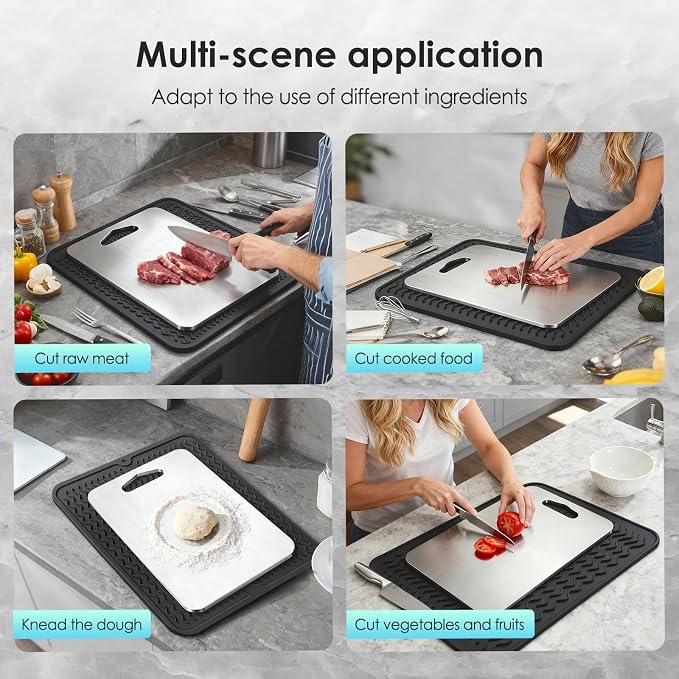 2mm Thicker Upgraded Anti-Slip 3pcs Cutting Boards,316 Food Grade Stainless Steel,Healthy Kitchen Cutting Board, Perfect for Chefs,Campers,And Gifts,17.7x11.8in,14.2x9.8in,11.8x9.1in
