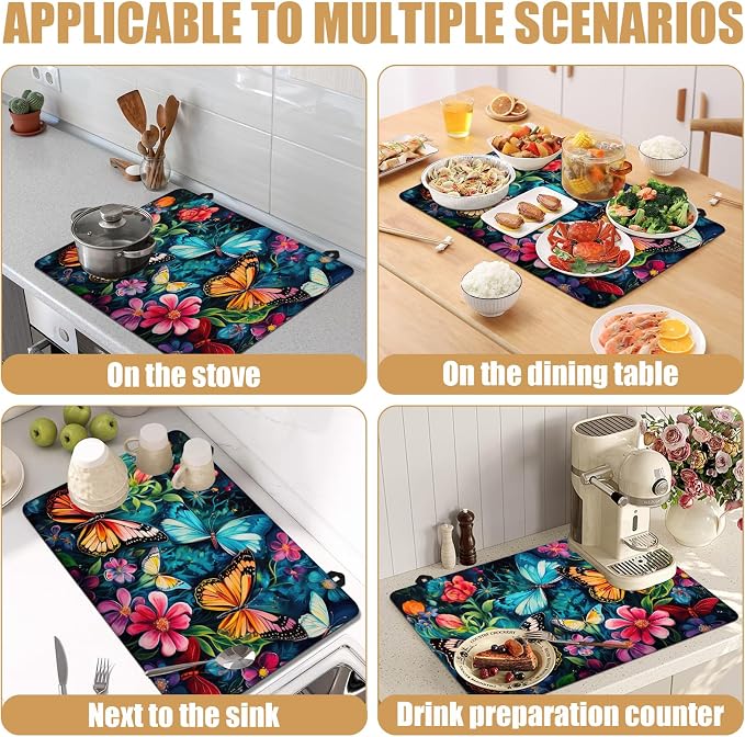 Watercolor Butterfly Floral Stove Top Covers for Electric Stove, Electric Gas Stove Pad Heat Resistant Range Cooktop Protector for Home Decor Kitchen 28"x20"
