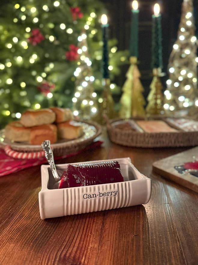 Mud Pie Can-Berry Ceramic Cranberry Serving Dish, Includes Spatula | Holds 1 Can Cranberries, Holiday, Thanksgiving, and Christmas Novelty Serveware, White, Cranberry Dish Server