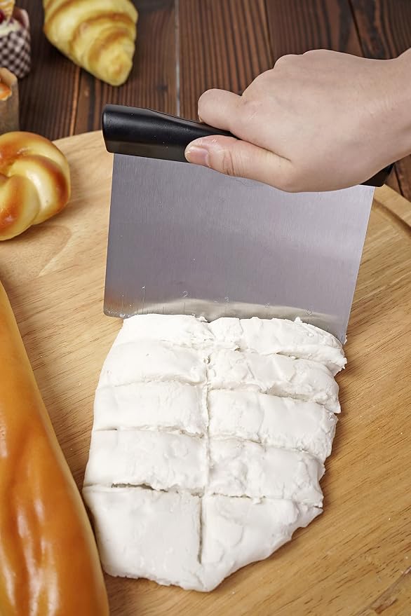 Spring Chef Stainless Steel Bench Scraper & Bowl Scraper Set for Baking | Heavy Duty Dough Cutter Tool & Bowl Pastry Scraper with Measurements for Pizza, Bread, Pastries, Sourdough, Black