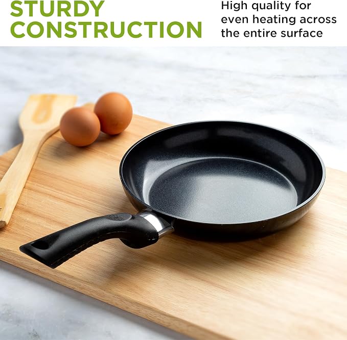 Ecolution Artistry Nonstick Frying Pan, Easy To Clean, Comfortable Handle, Even Heating, Dishwasher Safe Pots and Pans, 8-Inch, Black