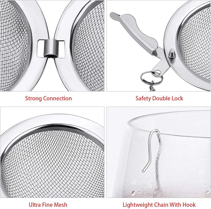 12 Pack Stainless Steel Tea Balls for Loose Tea, Mesh Ball Infuser | Extended Chain Hooks for Easy Removal, 304 stainless, Fine Mesh Filters for Spices and Seasonings