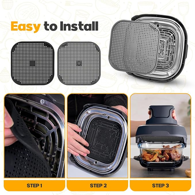 2 PCS Silicone Splatter Shield for Ninja Crispi Replacement Parts,BlackGrey | Heat-Resistant Silicone Construction, Prevents Oil Splattering,Safeguards Kitchen Surfaces,Durable Reusable Accessory