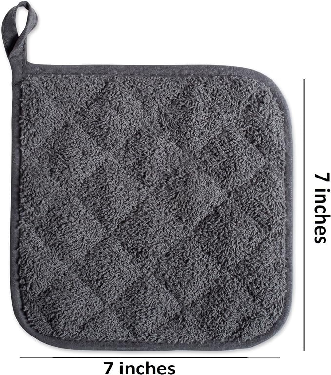 DII Basic Terry Collection Quilted 100% Cotton, Potholder, Mineral Gray, 3 Piece