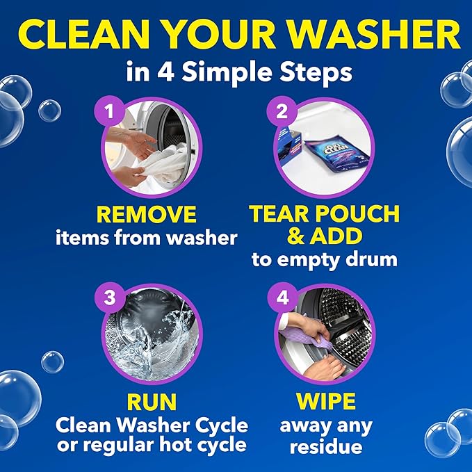 OxiClean Washing Machine Cleaner with Odor Blasters, 4 Count | Washing Machine Odor Eliminator, Removes Odor-Causing Residue, HE & Standard Washer Safe, Septic Safe