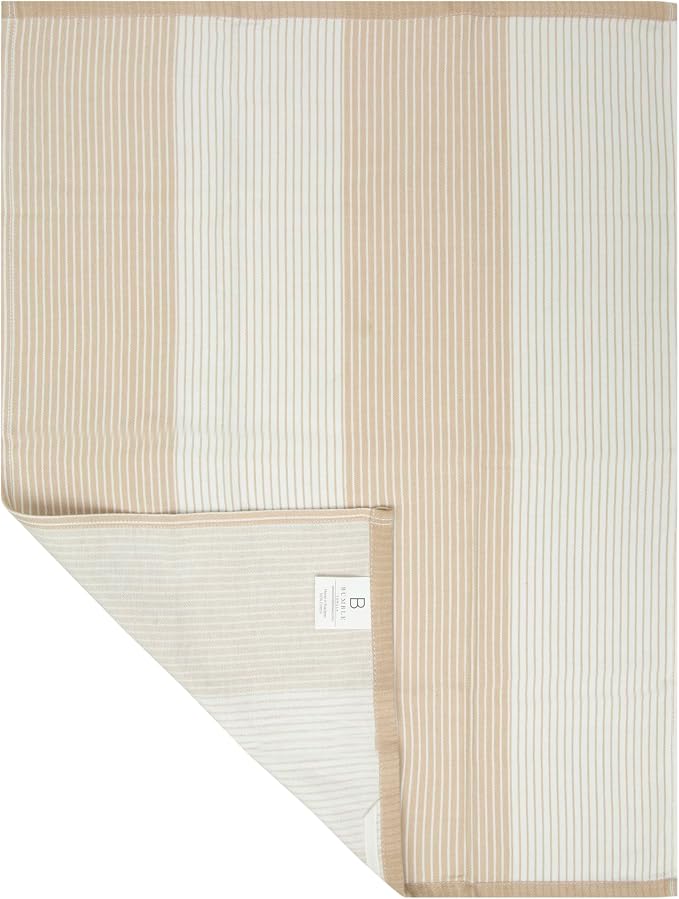 Premium Kitchen Towels 6 Pack 100% Cotton, 20"x28" - Tan | 238GSM Yarn Dyed Flat Woven Stripe Dish Towel for kitchen | Kitchen hand towels with Hanging Loop | Absorbent Linen set