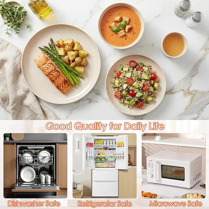 16pcs Wheat Straw Dinnerware Set for 4 People Camping Plates and Bowls Set | Unbreakable Dish Set Reusable Picnic Set, 23cm Plates,20cm Plates, 350ml Cups, 15cm Bowls, Microwave and Dishwasher Safe