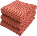 Peach Coral Salmon Kitchen Dish Towels, Set of 3, 100% Cotton, 18" x 28" | Terry Loop Ribbed Textured, Soft & Absorbent Cleaning Cloth, Quick Dry, Multipurpose for Everyday Use