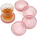 Modern Clear Coaster Set of 5- Glass Coasters for Drinks, Clear Pink | Crystal Coasters Round Cup Coaster Coffee Table Decor for Office, Kitchen, Bar, Dining Room, Living Room, Patio