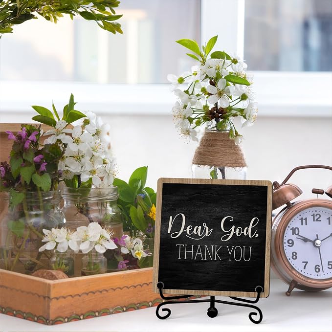 Modern Farmhouse Decor, Home Decor For Living Room, Boho Chic Aesthetic Shelf Decorations, Christian Dear God Sign, Farm House Entryway Tv Stand Fireplace Coffee Table Decoration (01)
