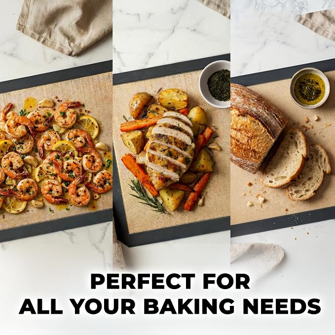 Zulay Kitchen Silicone Baking Mat Sheet 3-Pack (3 sizes) - Reusable Silicone Baking Sheet - Easy & Convenient Nonstick Baking Supplies - Silicone Mats for Baking - Baking Mat For Oven - (Dark Gray)