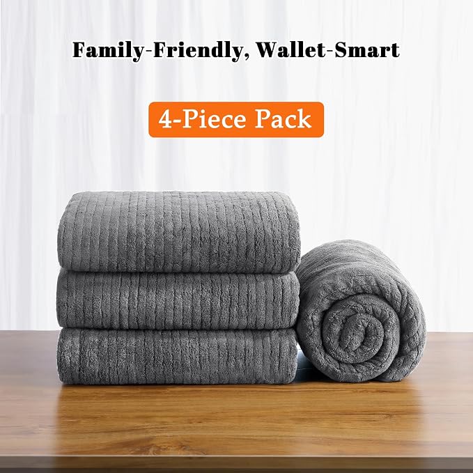 4 Pack Bath Towels Set 35 x 70in Extra Large, Ultra Soft Microfiber | Luxury Thick High Absorbent and Quick Dry Bath Sheet for Bathroom, Beach, Yoga, Sport,SPA, Fitness, Grey